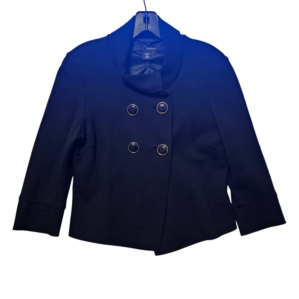 Banana Republic Stretch Petite Black Double Breasted Funnel Neck Jacket Small S
